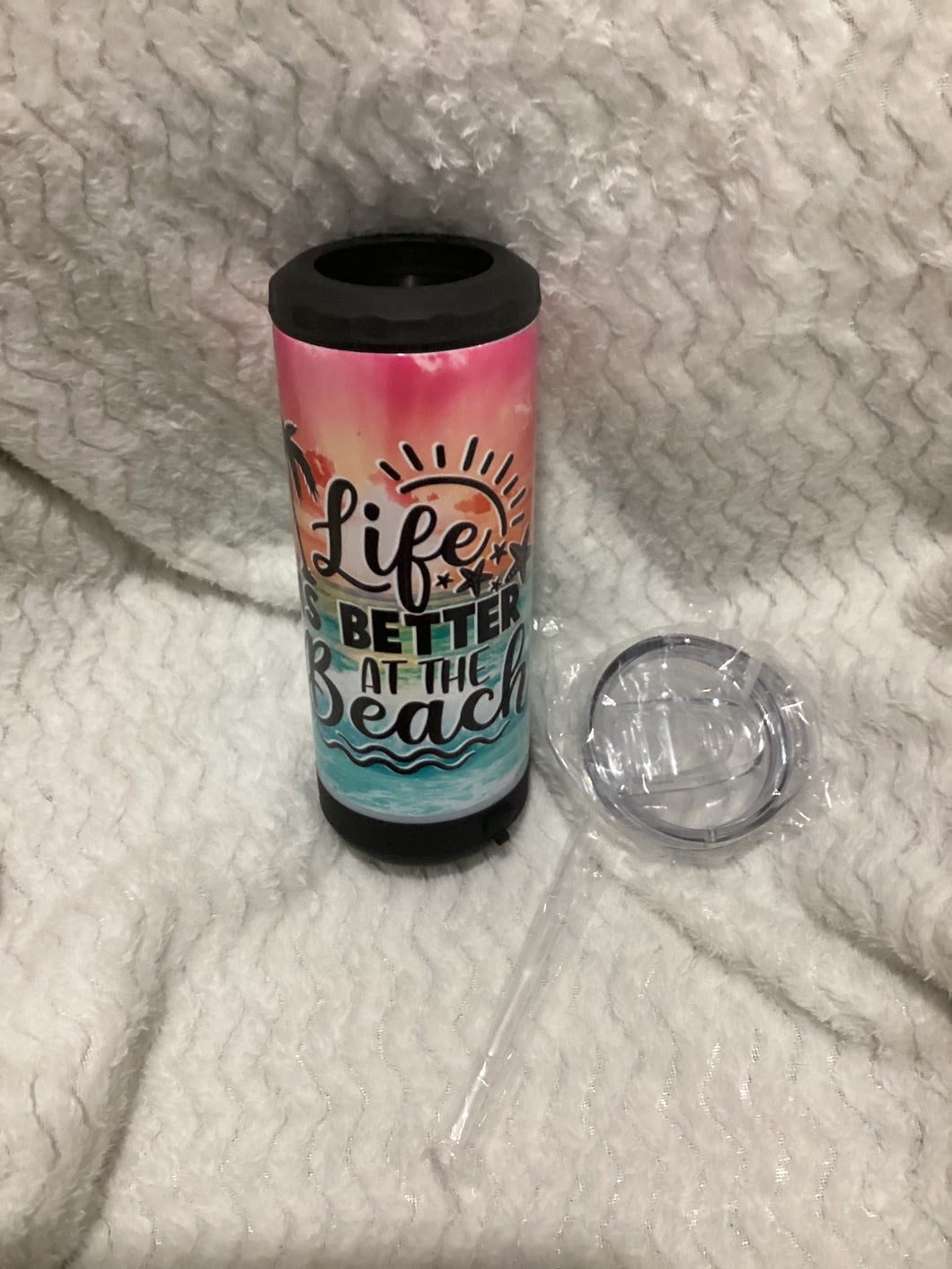 Life is better at the beach speaker tumbler