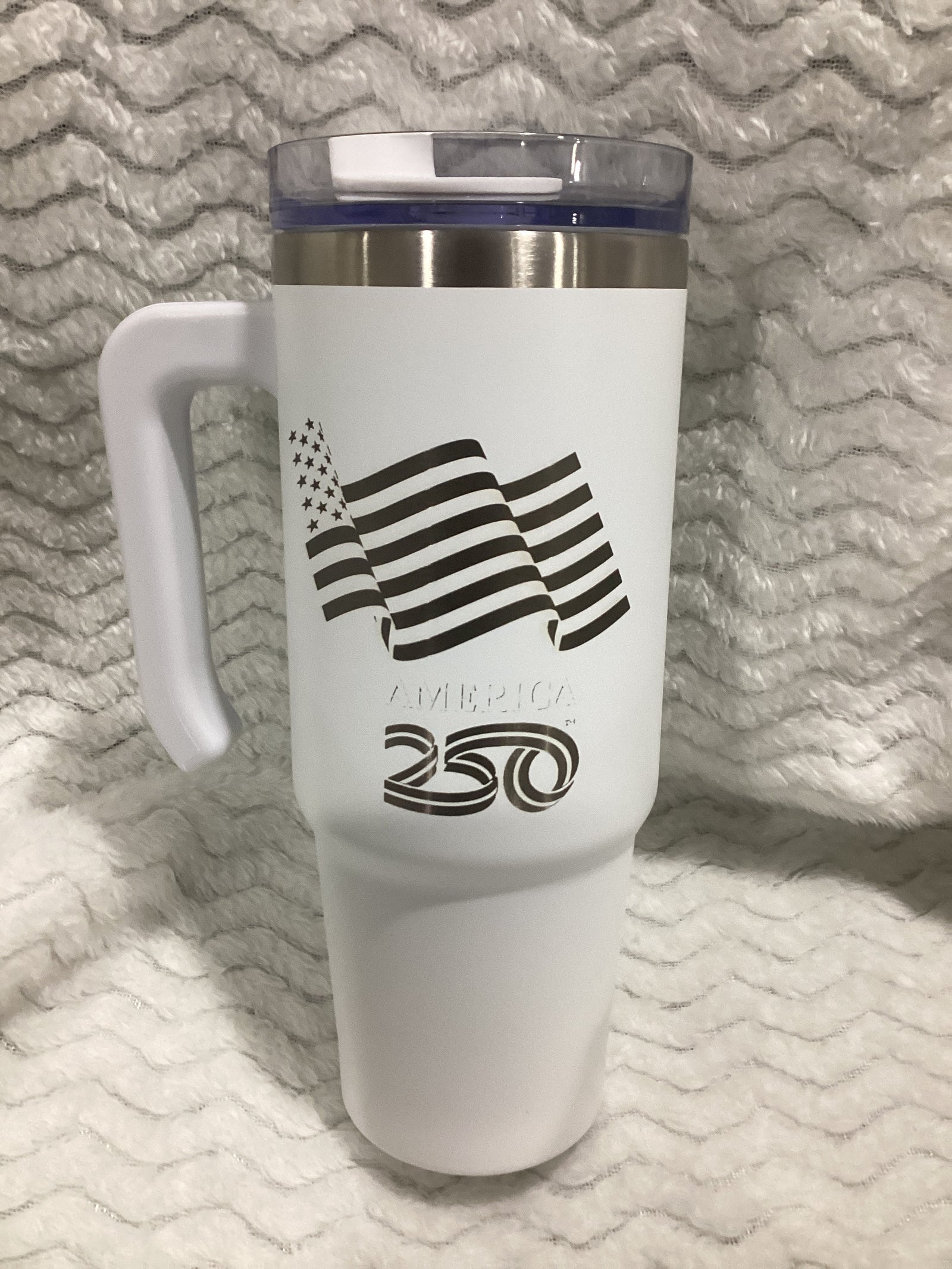 30 oz w/handle laser engraved American Flag “250”