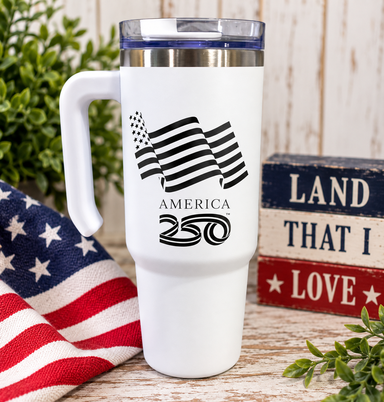 30 oz w/handle laser engraved American Flag “250”