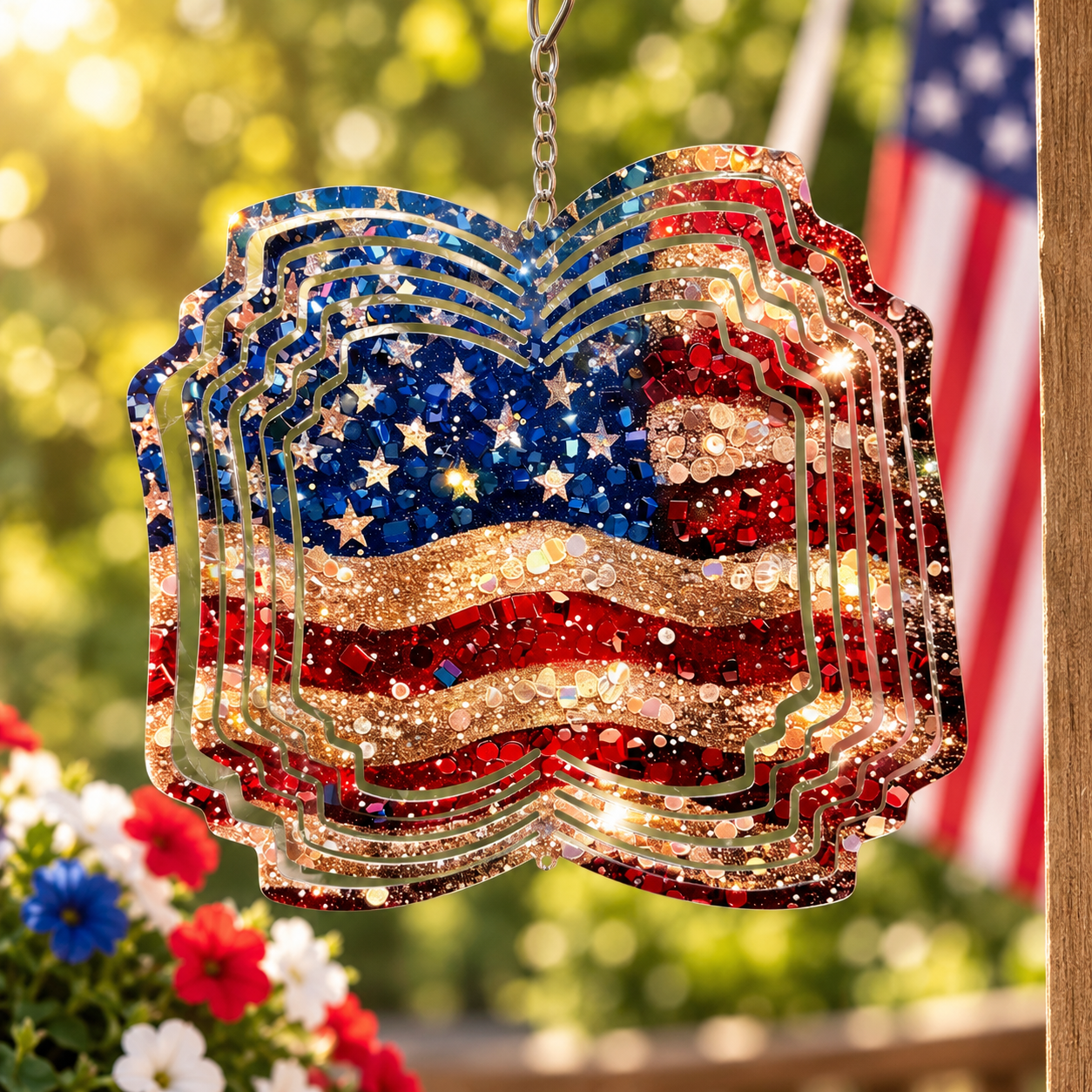 American Flag wind spinner