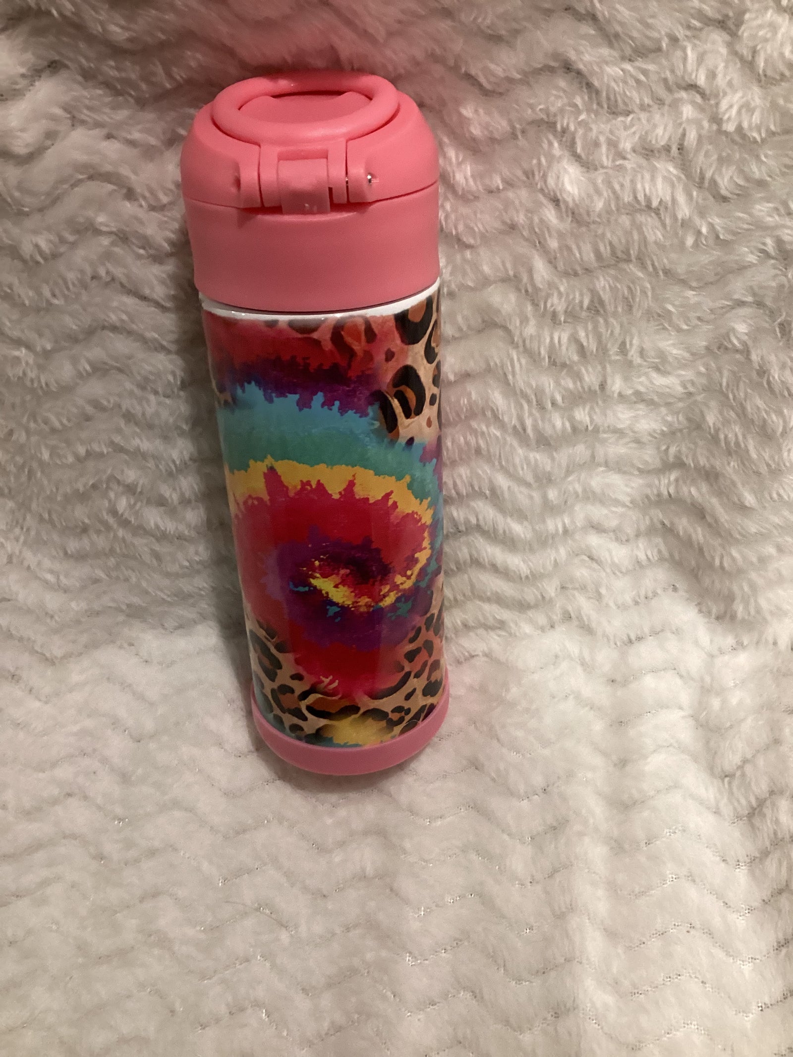 Tye dye leapord youth water bottle